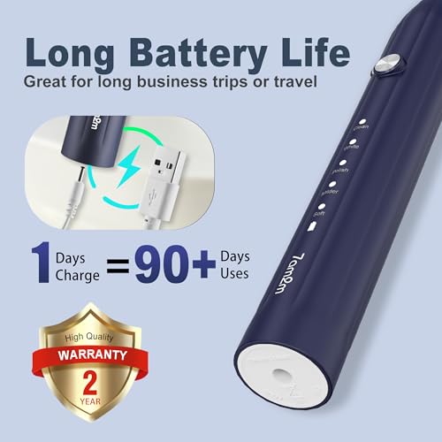 Image of 7AM2M Sonic Electric Toothbrush for Adults and Kids, with 8 Brush Heads and Travel Case,5 Modes with 2 Minutes Built in Smart Timer, One Charge Use for 90 Days, Rechargeable Toothbrushes(Navy Blue)