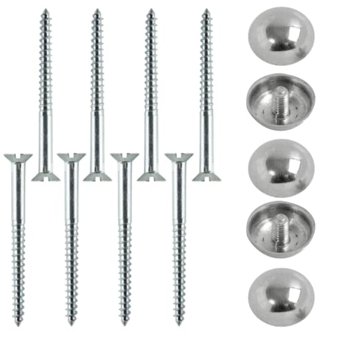 50mm Mirror Screw & 14mm Chrome Dome Screw Caps Mirror Screws with Decorative Cap Covers Mirror Screws Fitting Set for Mirror Tables Bath Plates Wardrobes Glass Signs Pack of 8.