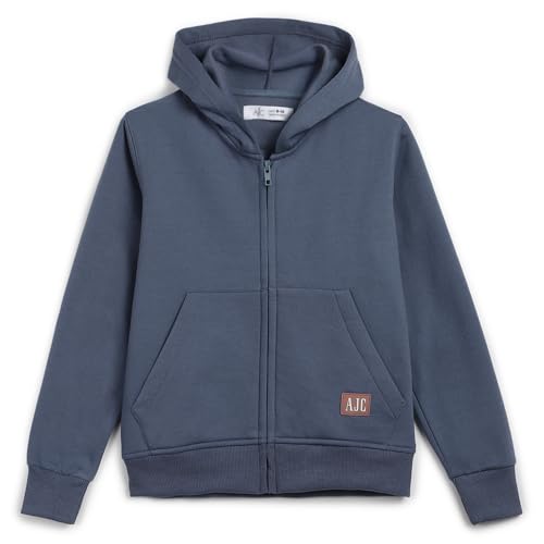 Image of Alan Jones Clothing Boys Hooded Sweatshirt | Full Zip Closure | Full Sleeves | Kangaroo Pocket | Regular Fit | Winter Jacket for Boys | Age 5-16 Years