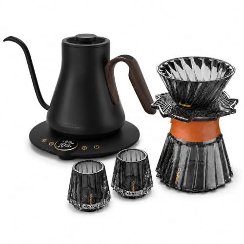 Image of Cocinare Gooseneck Electric Kettle & Pour Over Coffee Set, ±1F Temperature Control, 1500W 0.9L Kettle, Coffee Dripper, 550 ml / 18.6 oz Server & 2 Tasting Cups
