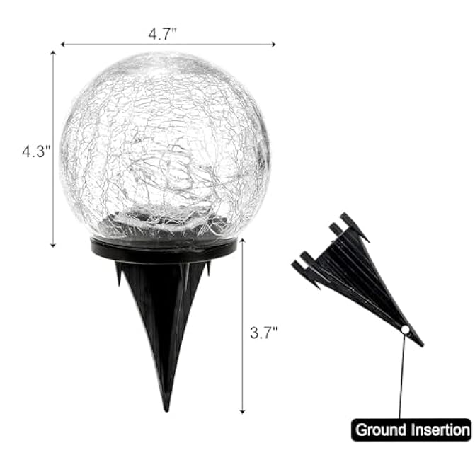 Hbaushun Garden Solar Lights 2 Pack,Outdoor Waterproof 30 LED Cracked Glass Ball Globe Solar Power Ground Lights for Pathway Path Yard Patio Lawn, Outdoor Christmas Decoration Landscape 4.7''