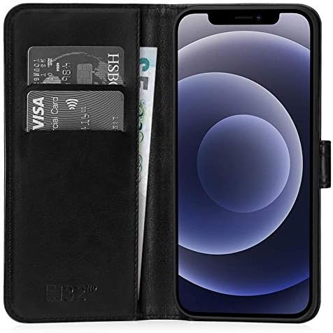 32nd Book Wallet PU Leather Flip Case Cover For Apple iPhone 12 (6.1") / Apple iPhone 12 Pro (6.1"), Design With Card Slot and Magnetic Closure - Black