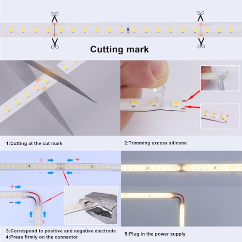 Image of BENLUN 48V Outdoor LED Strip Lights Waterproof, 65.6ft 150W 6000K Cool White Dimmable LED Tape Light Cuttable with Power Supply for Bedroom Ceiling Garden Living Room Commercial House