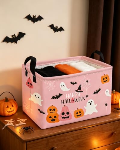 Image of Essme Rectangular Halloween Basket,Kids Storage Bins Organizer with Handles for Room Decor, Gift Basket,Shelf Basket.(Cute Halloween)