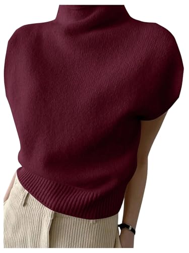 Image of GORGLITTER Women's Mock Neck Sweater Tank Cap Sleeve Knit Top Trendy Dressy Casual Sweaters Vest
