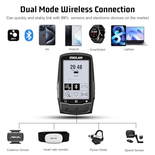 Meilan Finder Gps Bike Computer With Real-Time Route Navigation By Komoot App, 2.6 Inch Lcd Screen, Wireless Cycling Computer Compatible With 99% Bluetooth Ant+ Cadence Sensor/Hr Monitor/Power Meter thumb #5