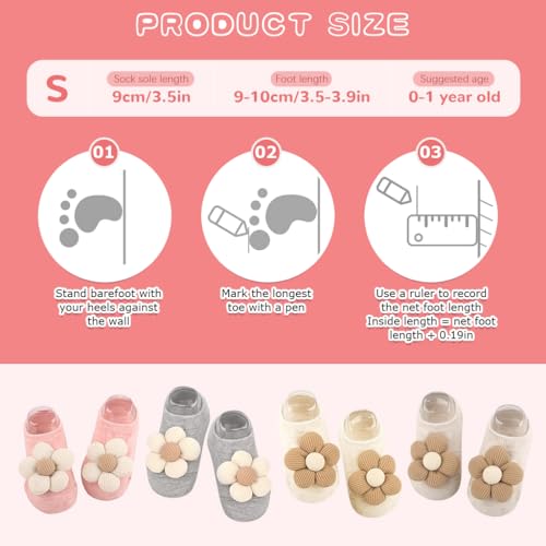 Image of SNOWIE SOFT 5 Pairs Baby Socks Set, Antislip Socks for New Born Baby 0-3 Years, Non Slip Grip Ankle Socks with Non Skid Soles for Infants Baby Shower Gifts