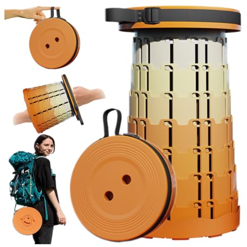 折りたたみ椅子 軽量 持ち運び 伸縮式キャンプチェア アコーディオン 椅子 折りたたみ式アウトドアスツール 高さ調整 耐荷重180kg 軽量コンパクト (45cm オレンジ)