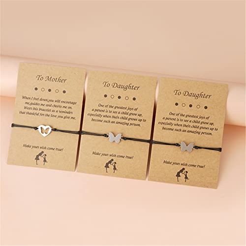 Image of Caiyao 3Pcs Stainless Steel Butterfly Bracelet Set Handmade Adjustable Braide Rope Love Heart Hollow Out Animal Insect Bracelet for Mom Daughter Mother Birthday Christmas Jewelry Gift-C 3cards