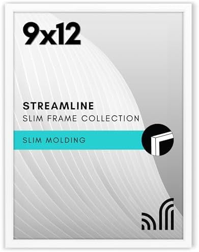 Americanflat 9x12 Picture Frame - Shatter-Resistant Glass, Thin Border, White, Streamline Collection (Pack of 12)