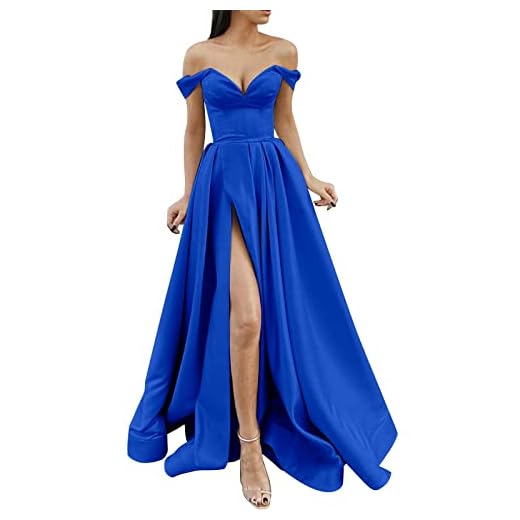 OIUHJN Vestidos de verano para mujer, largos, elegantes, largos, de raso y espaguetis para fiestas, bodas, fiestas de noche, azul, XXL