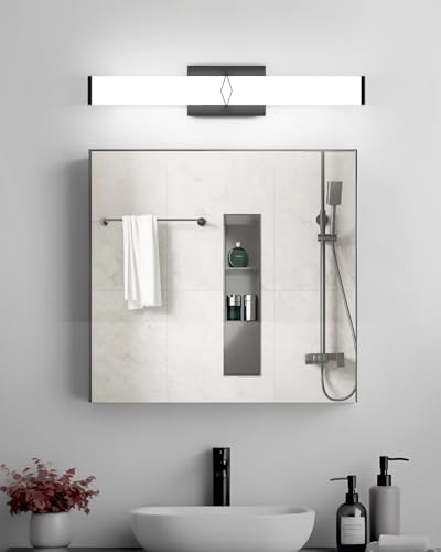 Image of Modern Bathroom Light Fixtures, 24inch Dimmable LED Bathroom Vanity Lights Over Mirror, 25W 2700LM 5CCT Black Vanity Lighting Fixtures for Mirror,ETL Certified