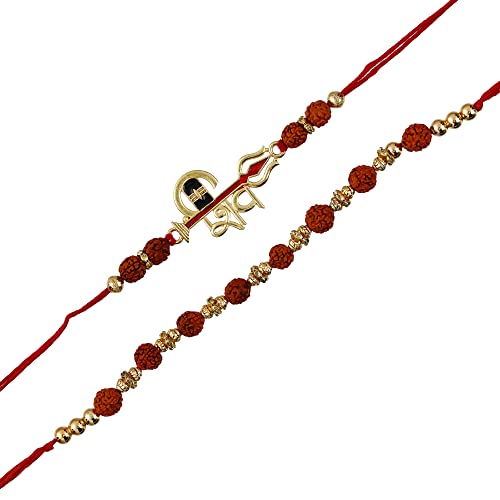 Image of eCraftIndia Set of 2 Peacock Feather Floral Designer Rakhi for Brother Bhaiya Bhai Boys Kids | Roli Chawal Pack