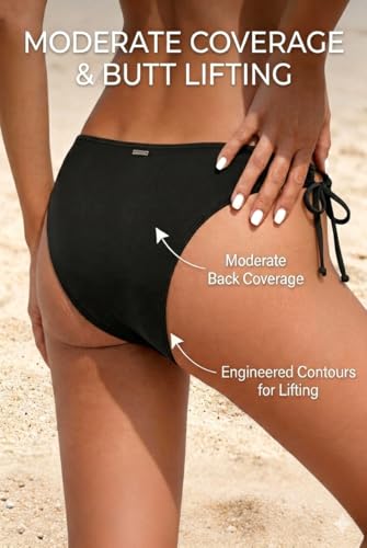 Image of Zmart Women's String Tie Side Bikini Bottoms - Adjustable Low Rise Swimsuit Bottom Moderate Coverage Bathing Suit