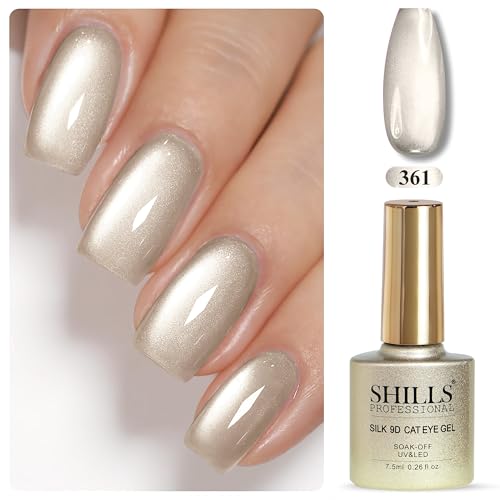 Image of SHILLS PROFESSIONAL Silk 9D Cat Eye Gel Nail Polish - Soak Off UV /LED, Long-Lasting Magnetic Effect, 7.5ml - (361 - Champagne Gold)