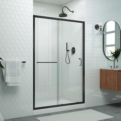DreamLine Levantine 44-48 in. W x 72 in. H Semi-Frameless Sliding Shower Door, Clear Glass in Matte Black