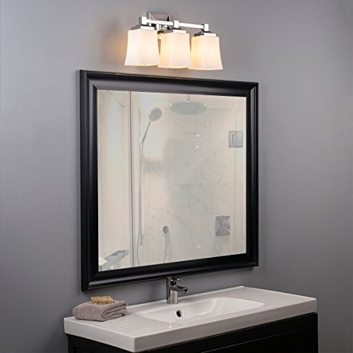 Image of Linea di Liara Brighton 3 Light Bathroom Vanity Light Polished Chrome Bathroom Light Fixtures Over Mirror Modern Vanity Lighting Fixture with Frosted Glass Shade, UL Listed
