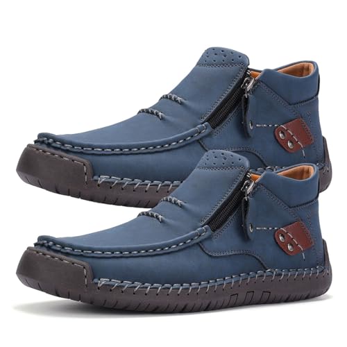 Tuthrav - Zapatos de conducción de cuero para hombre, hechos a mano, botas de conducción de cuero de primera calidad, puntera ancha, soporte de arco, Blue, 41 1/3 EU