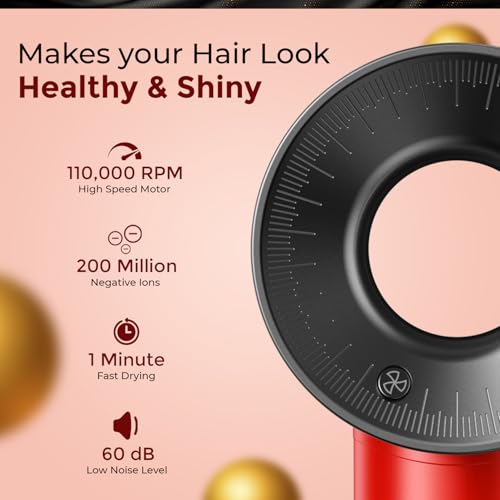 Image of VGR V-445 Professional Hair Dryer, High-Speed 110000 RPM BLDC Motor with 3 Speed & 4 Temperature Settings, Independent Cool Shot, Overheat Protection, 1600W (Red)