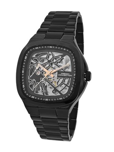 Image of French Connection See Through Black Square Dial | Black Stainless Steel Strap Automatic Watch for Mens FCA16BM