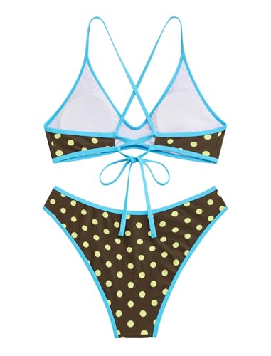 Image of ZAFUL Women's Tie Back Padded High Cut Bralette Bikini Set Two Piece Swimsuit