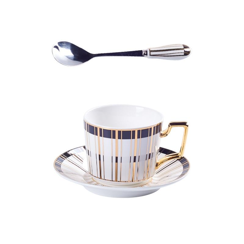 Handgefertigtes Kaffeetassen- und Untertassen-Set aus Keramik mit goldenen Streifen Keramik-Kaffee- Teetasse und Untertasse Teller Hafermilchbecher Hochzeitsgeschenk