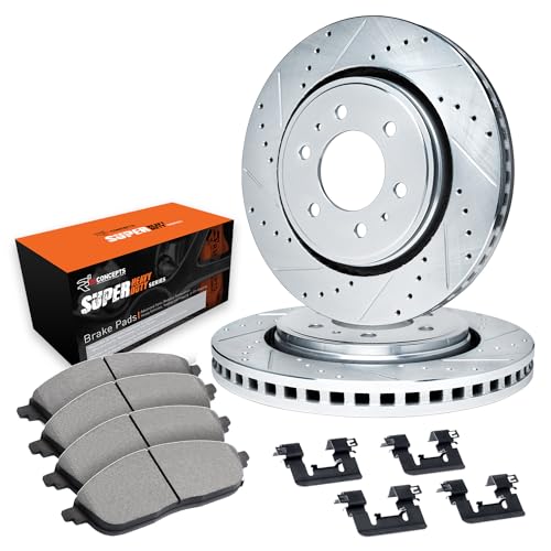 Image of R1 Concepts Front Brake Kit Fits 2003-2009 Toyota 4Runner; 2005-2023 Toyota Tacoma; 2007-2014 Toyota FJ| Super Duty Pads, Drilled Slotted Rotors| Hardware| 12.6 inch Front