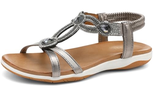 Image of UBFEN Flat Sandals For Women Dressy Arch Support Comfortable Casual Sandal With 2026 Rhinestone Braid Elastic Strap Summer Vacation