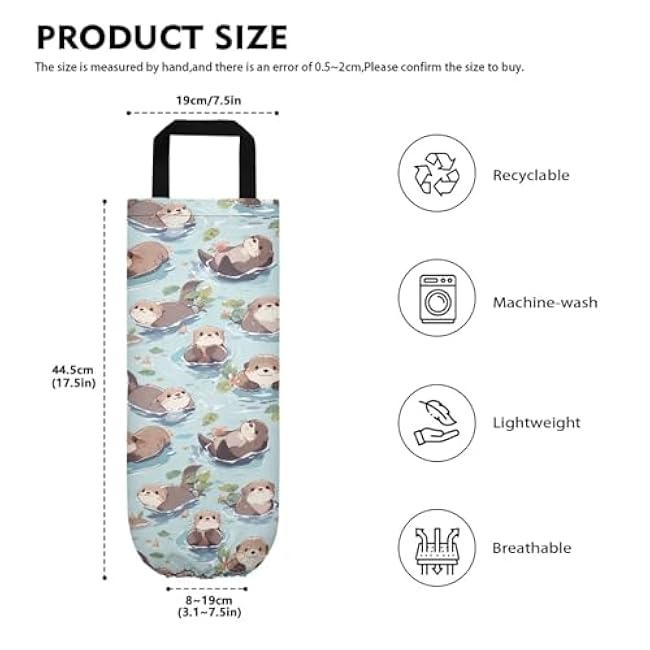 Cute Otter Plastic Bag Holder Trash Crocery Bag Storage Dispenser 2 Pack Wall Mount Plastic Bag Organizer Kitchen Decor Hanging Storage Bag Dispenser for Home Travelling