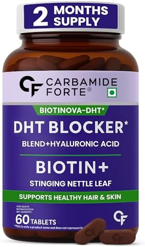 Carbamide Forte DHT Blocker with Biotin Tablets for Hair growth | Biotin Supplement with Bhringraj & Hyaluronic Acid | DHT Blocker Tablet supports Hair Growth, Scalp & Skin Health for Men & Women | 60 Tablets