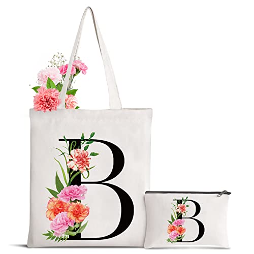 Sanuurfky Personalized Initial Canvas Tote Bag Letter Makeup Bag Monogrammed Present Bag Gift for...