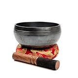 Tibetan Singing Bowl Set Brass - Master Healing Grade - Authentic Handcrafted Sound Bowl by Himalayan Bazaar (Black and Red)