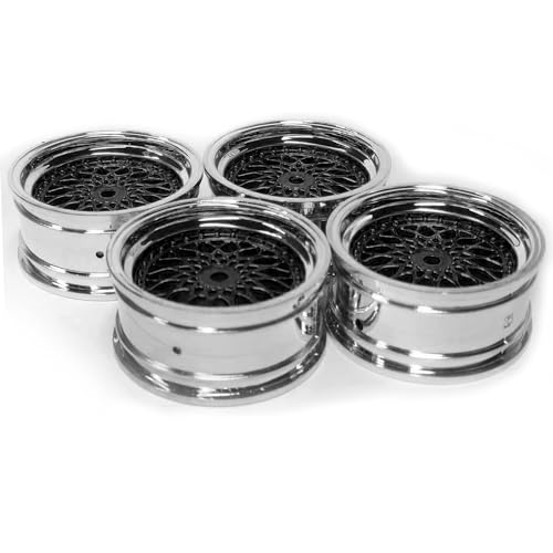 WONFAST 4PCS 52mm Diameter Plastic Plating Wheel Rims Hex 12mm for 1:10 RC On-Road Run-flating Drift Touring Racing Car 1.9inch Tires for HSP HPI TT01 TT02 Parts(Black Silver, Offset:6mm)