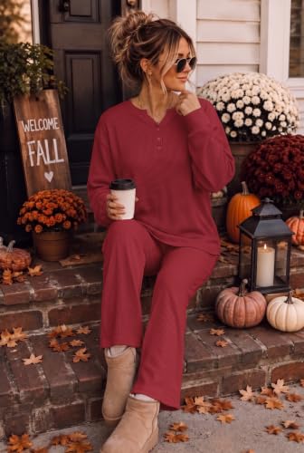 Ekouaer Womens 2 Piece Matching Lounge Sets Waffle Knit Sweatsuits Outfits - image 2