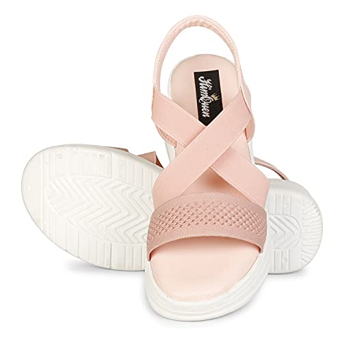 Image of Stylish Girl's High Heel Criss Cross Chunky Sole Casual Fashion Wedges Sandal For Women /Girls Ankle Strep Sandal