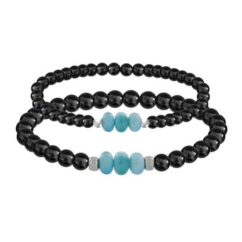 Bracelets Hématites et Larimar pour Couple, Bijoux Perles Homme Femme