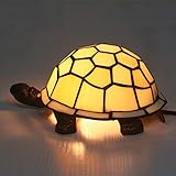  HKLY Lámpara De Mesa Forma Tortuga, Tiffany Lamp Pantalla De Vitrales, Lámparas De Escritorio Dormitorio Decorativa Vintage, Luz Nocturna Infantil, Cuidado Ojos, Regalo Para Bebé Niño,Beige