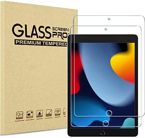 ProCase 2 Pack iPad 10.2 9th Generation 2021/ 8th 2020/ 7th 2019 Screen Protector, Tempered Glass Screen Film Guard for iPad 10.2" 9th(A2602/A2603)/ 8th(A2270/A2428)/ 7th (A2197/A2198/A2200) -Clear