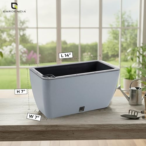 Image of GARDENCIA Self Watering Flower Pots for Outdoor Indoor Gardening /Rectangle Big Plant Pot with Polypropylene UV Material /Decorative Modern Gamla (Pack of 1, Recta Big Ston Grey)