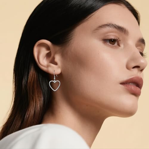 SLUYNZ Solid 925 Sterling Silver 1.8CM Hollow Heart Drop Earrings for Women Teens Sweet Love Dangle Earrings2