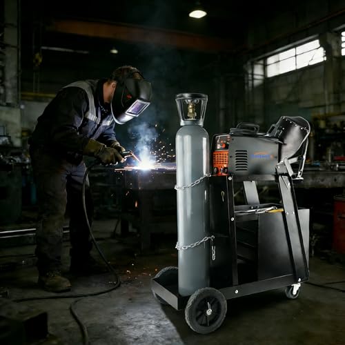 Image of Welding Cart, 2-Tier 4-Drawer Welder Cart with 265LBS Load Capacity, Dual Cylinder Slots & Safety Chains, 360 Swivel Wheels, Heavy Duty Rolling Cart for MIG Welder & Plasma Cutter