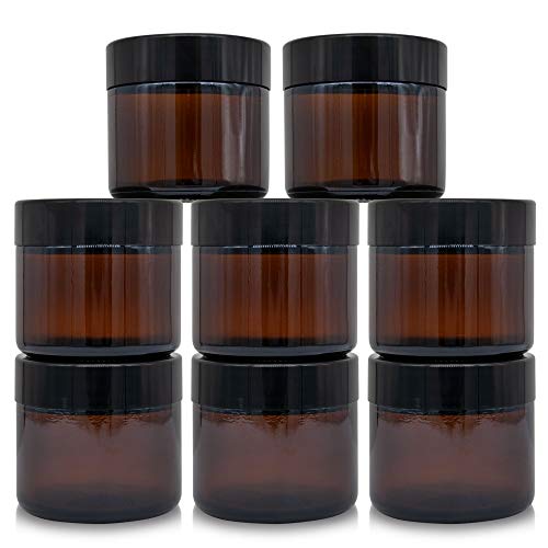 Preisvergleich Produktbild Braun Glasbehälter Cremedose mit Schraubverschluss und weißem Einsatz für Cremes, Lotionen und ätherische Öle - 60ml (Packung mit 8 Stück).