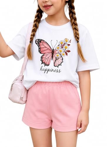 Image of KIDLAGA Girls Two Piece Sets Cherry Pattern Short Sleeve Shirts and Shorts Set With Pockets Girls Summer Outfits Size 7-14