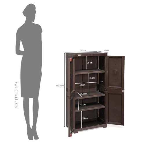 Image of Nilkamal Freedom FMM 4 Shelves Plastic Bookshelf with 3-Year Warranty| Multipurpose Storage Cabinet & Book Rack for Home | Durable, Easy-Clean | Living Room & Bedroom Organiser | Weather Brown