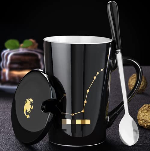 Belle tasse en céramique avec couvercle et cuillère - 420 ml - Motif : « Constellation noire » - Cadeau personnalisé - Personnalité créative - Motif Scorpion Belle tasse en céramique avec couvercle et cuillère - 420 ml - Motif : « Constellation noire » - Cadeau personnalisé - Personnalité créative - Motif Scorpion