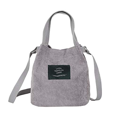 YNNB Impression Simple Sacs à bandoulière, Mode Femmes Lettre Velours côtelé Sac à Main littéraire Sac à bandoulière rétro fourre-Tout pour l'école Travail Voyage et Shopping,Gray