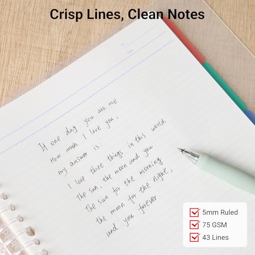 Image of KOKUYO 5 Subject Spiral Notebook, Campus B5 Refillable Journal with 5 Tab Dividers, 100 Sheets in 5mm Ruled Loose Leaf Paper, Green, Japan Import (RU-P333NG & NO-836C)