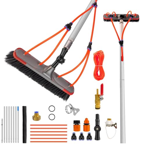7M Professional Water-Fed Telescopic Cleaning Brush Kit 180 Rotatable 35cm Brush Head & Reinforced Aluminum Pole for Windows Solar Panels Roofs & Cars