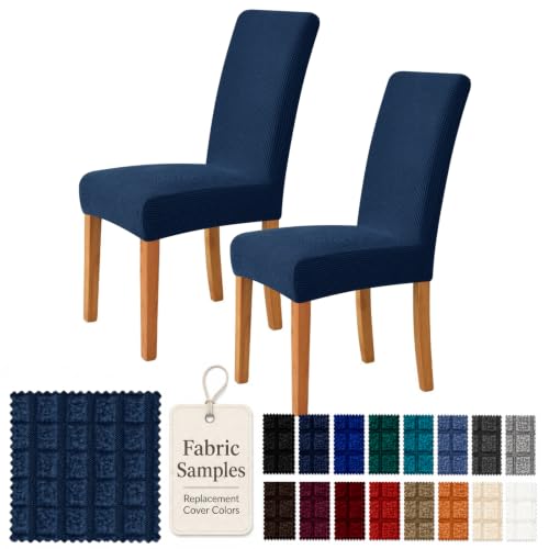 YEMYHOM Dining Chair Covers Set of 2, Stretch Parsons Chair Slipcovers, Super Soft Removable Washable Kitchen Chair Protector Cover for Dining Room, Restaurant, Banquet (Navy)