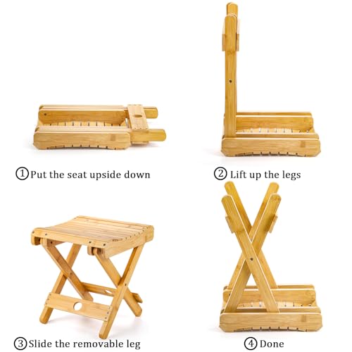 image for Lawei Bamboo Folding Step Stool - 12 Inch Bamboo Shower Bench Stool Sp